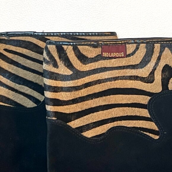 Vintage TED LAPIDUS Black & Tiger Print Leather & Suede Boots, Never Worn, 38/7 - Picture 5 of 10